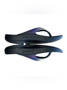 OOFOS OOlala Luxe Recovery Flip Flop Sandals Black Purple Silver Size 8